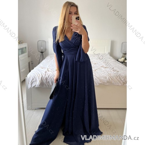 Šaty dlouhé elegantní společenské bez rukávu dámské (S/M ONE SIZE) ITALSKÁ MÓDA IMPBB2480872bl/DU -   tmavě modrá -   S/M