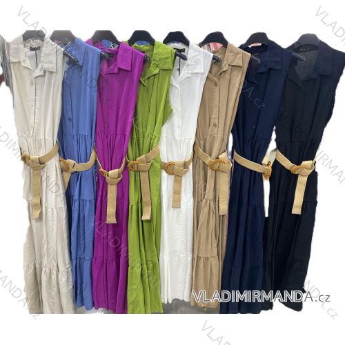 Šaty letné dlhé košeľové bez rukávov dámske (S/M ONE SIZE) TALIANSKA MÓDA IMM24M10879