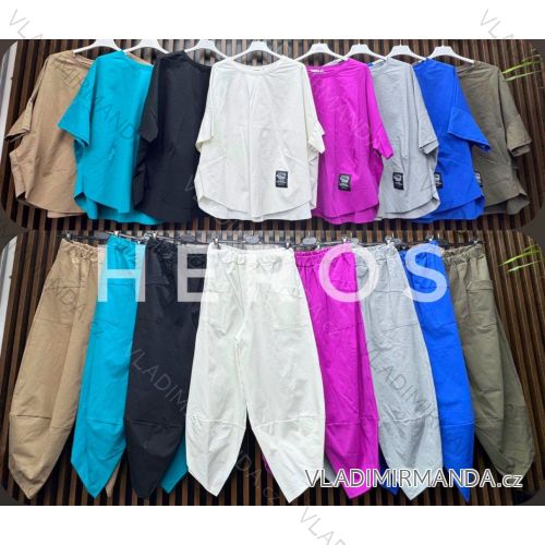 Souprava letní oversize tunika krátká rukáv a kalhoty dámská nadrozměr (42/44/46 ONE SIZE) ITALSKÁ MÓDA IMWCH24599