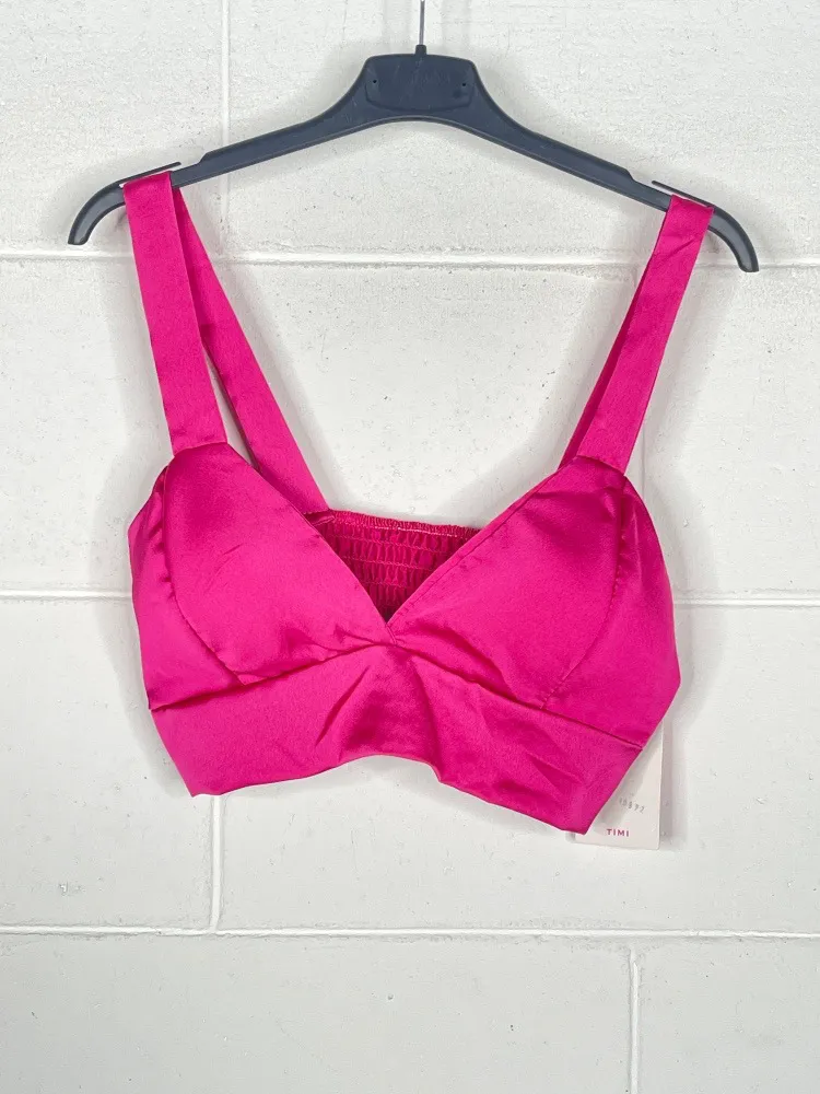 Top croptop na ramínka dámský (XS/S/M ONE SIZE) ITALSKÁ MÓDA IMPBB24B10977 tmavo ružová S / M