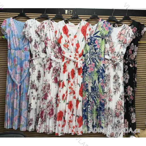 Šaty dlouhé letní šifonové krátký rukáv dámské (S/M/L ONE SIZE) ITALSKÁ MÓDA IMWAH24658