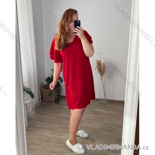 Šaty elegantní krátký rukáv dámské nadrozměr (50/52 ONE SIZE) ITALSKá MóDA IM424060/DR 50/52 červená
