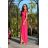Women's Long Elegant Dress with Wide Straps (SL) FRENCH FASHION FMPEL23VELVET 40 pink