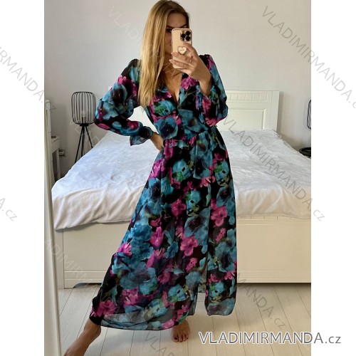 Šaty letní dlouhé šifonové dlouhý rukáv dámské (S/M ONE SIZE) ITALSKÁ MÓDA IMPES238990-6/DU S / M čierna