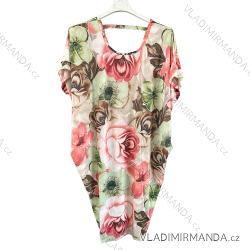 Šaty krátký rukáv dámské nadrozměrné (L-6XL) Polská Móda PMF24SUMMER-3/DUR 5XL růžová