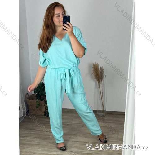 Women's Plus Size Long Pants and Long Sleeve Shirt Set (L/XL/2XL ONE SIZE) POLISH FASHION IMWT23BELLA -   modrá mintova -   56/58