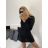 Casual Dress Classic Line Long Sleeve Ladies (S/M/L ONE SIZE) ITALIAN FASHION IMD23781 M / L black