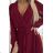 537-1 Pleated chiffon dress with scoop neckline, long sleeves and tied belt - burgundy