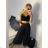Kalhoty s páskem široké nohavice dlouhé letní dámské (S/M ONE SIZE) ITALSKá MODA IM424383/DU S/M Černá