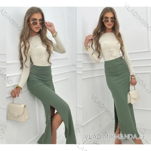 Sukně dlouhá dámská (S/M ONE SIZE) ITALSKÁ MÓDA IMPBB24C34549/DUR -   zelená khaki -   S/M