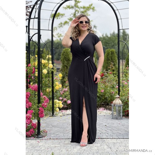 Women's Long Elegant Dress with Wide Straps (SL) FRENCH FASHION FMPEL23VELVET black 34