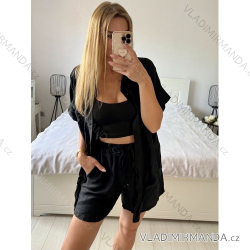 Souprava letní tunika a kraťasy dámská (S/M/L ONE SIZE) ITALSKÁ MÓDA IMWAH24600/DU -   Černá -   M/L