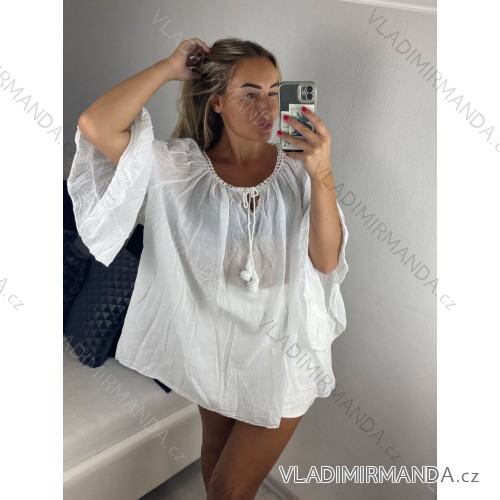 Tunika oversize 3/4 dlouhý rukáv dámská (42/44/46 ONE SIZE) ITALSKÁ MÓDA IMPHS246444/DU 44/46 bílá