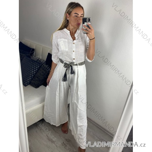 Kalhoty letní s páskem dámské (S/M/L ONE SIZE) ITALSKá MóDA IMSM24042/DU -   bílá -   M/L
