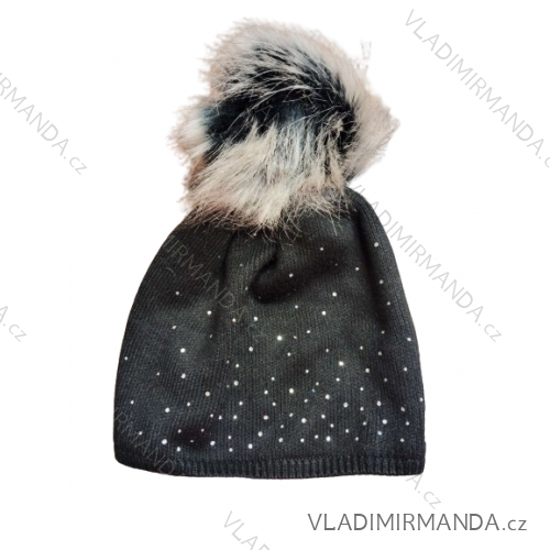 Čepice zimní zateplená flaušem dámská s kamínky (ONE SIZE) WOOLK POLSKO PV419VERONA -   Černá -   ONE SIZE