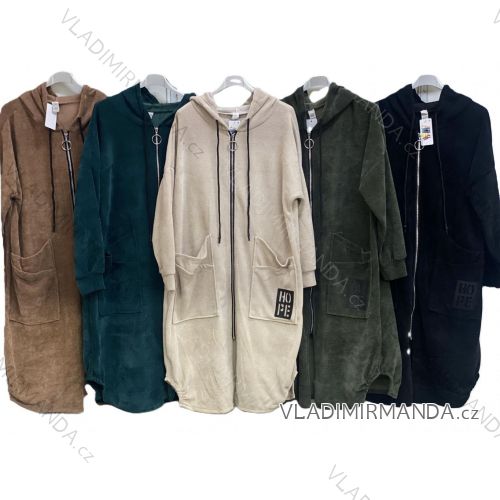 Mikina prodloužená s kapucí na zip dlouhý rukáv dámská nadrozměr (56/58 ONE SIZE) ITALSKÁ MÓDA IMC24393