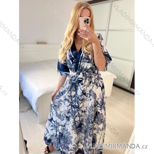 Šaty dlouhé elegantní krátký rukáv dámské (S/M ONE SIZE) ITALSKÁ MODA IMM247277 -   blue -   S / M