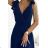 405-5 ELENA Long dress with a neckline and ties on the shoulders - navy blue with glitter