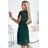 424-6 Chiffon pleated dress with a neckline and frills - green