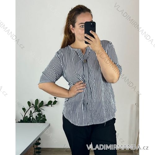 Tunika košilová krátký rukáv dámská nadrozměr (50/52 ONE SIZE) ITALSKá MODA IMSM24LEXI
