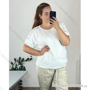 Tunika mušelínová krátký rukáv dámská nadrozměr (48/50 ONE SIZE) ITALSKá MODA IMSM24052/DU