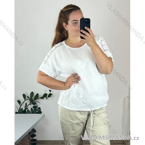 Tunika mušelínová krátký rukáv dámská nadrozměr (48/50 ONE SIZE) ITALSKá MODA IMSM24052/DU