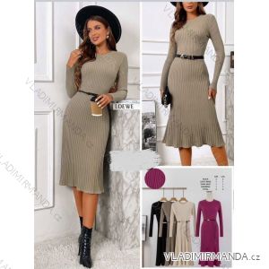 Damen-Freizeitkleid mit langen Ärmeln und Gürtel (Einheitsgröße S/M/L) ITALIAN FASHION IMHMS24289