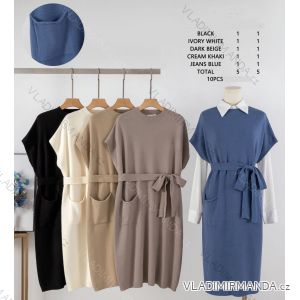 Damen-Freizeitkleid mit langen Ärmeln und Gürtel (Einheitsgröße S/M/L) ITALIAN FASHION IMHMS24289