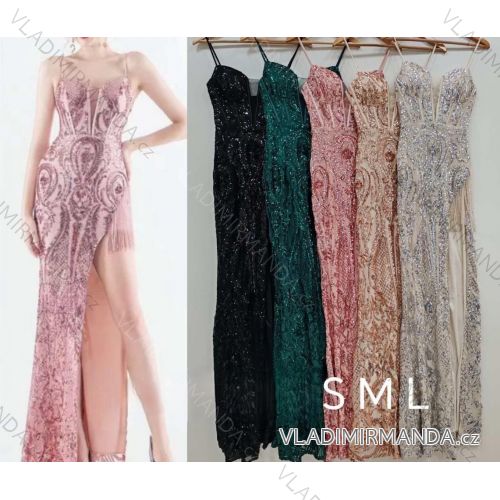 Šaty dlouhé společenské třpytivé na ramínka dámské (S/M/L ONE SIZE) ITALSKÁ MÓDA IMHMS24394