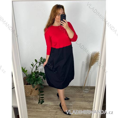 Casual dress cotton 3/4 sleeve women's plus size (40-50) POLISH FASHION PMF24MARGARITAMIX/DUR 48 red