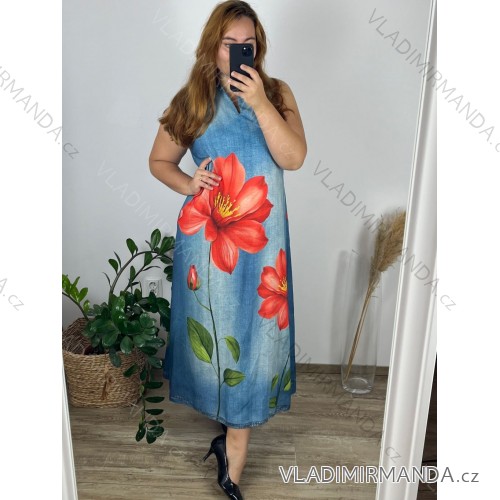 Šaty letní dlouhé riflové na ramínka dámské (M/L/XL ONE SIZE) ITALSKÁ MÓDA IMWGS24534/DUR L/XL modrá