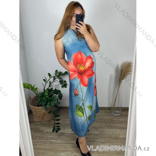 Šaty letní dlouhé riflové na ramínka dámské (M/L/XL ONE SIZE) ITALSKÁ MÓDA IMWGS24534