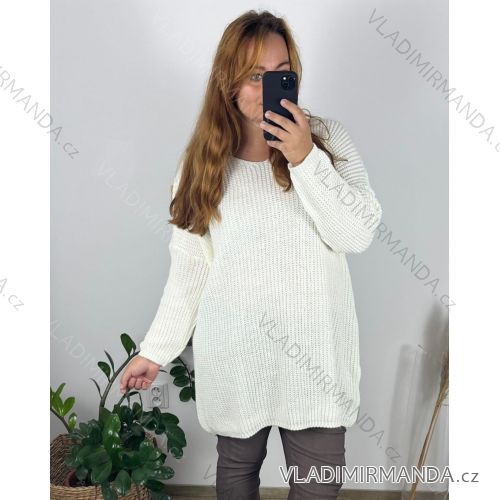 Svetr dlouhý rukáv dámské (XL/2XL/3XL ONE SIZE) ITALSKá MóDA IM4221325/DUR bílá 2XL/3XL