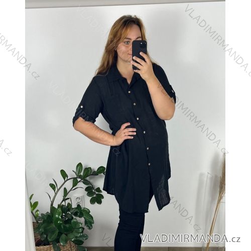 Striped shirt 3/4 long sleeve women (uni xs-m) (uni XL/XXL) ITALSKÁ MODA IM120162 52/54 black