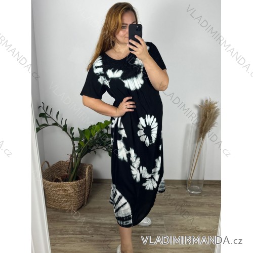 Šaty dlouhé volnočasové krátký rukáv dámské nadrozměr ( M-4XL) ITALSKÁ MÓDA HAG24Y66/DUR -   Černá -   M/L