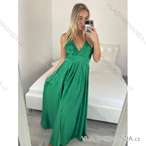 Šaty dlouhé na ramínka saténové dámské (S/M ONE SIZE) ITALSKÁ MÓDA IM324300/DU -   zelená -   S/M