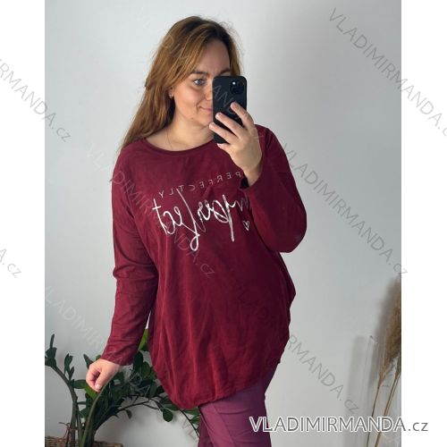 Tunika  dlouhý rukáv dámská nadrozměr (54/56 ONE SIZE) ITALSKá MóDA IM424PERFECTLY/DU 54/56 vínová