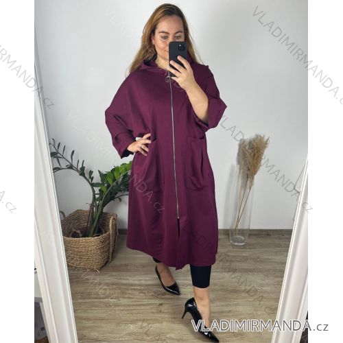 Mikina dlouhá s kapucňou na zips dlhý rukáv dámska nadrozmer (56/58 ONE SIZE) TALIANSKA MÓDA IMSM2438843/DU 56/58 fialová