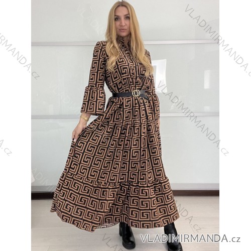 Women's Warm Long Sleeve Dress (L / XL ONE SIZE) ITALIAN FASHION IM4221054 M / L Brown