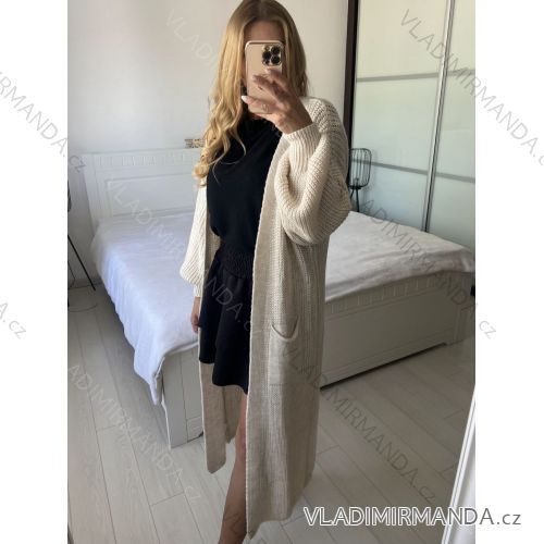 Cardigan pletený dlouhý rukáv dámský (S/M ONE SIZE) ITALSKÁ MÓDA IMPLI249061