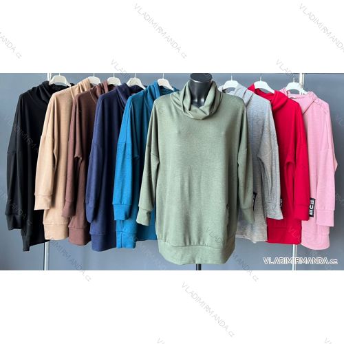 Mikina prodloužená teplá s rolákem dlouhý rukáv dámská nadrozměr (54/56/58 ONE SIZE) ITALSKÁ MÓDA IM424679