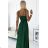 498-2 Long dress with a neckline and double straps - green with glitter