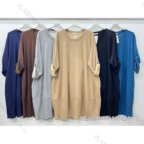Šaty teplé 3/4 dlouhý rukáv dámské nadrozměr (54/56/58 ONE SIZE) ITALSKÁ MÓDA IM424711