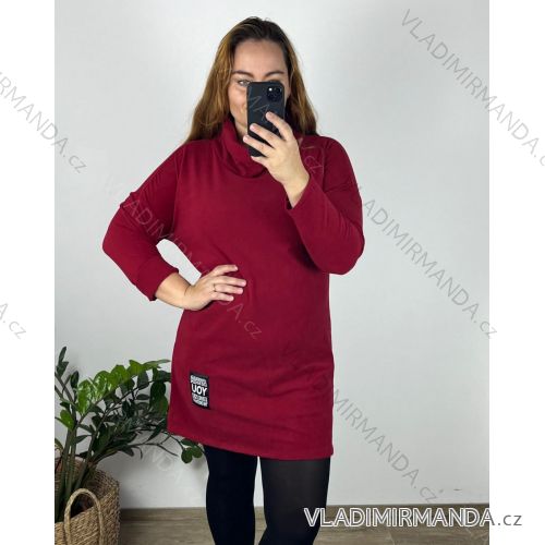 Šaty voľnočasové dlhý rukáv dámske nadrozmer (42/44 ONE SIZE) TALIANSKA MÓDA IMSM24NICOLA/DU 42/44 vínová