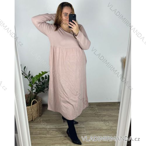 Šaty dlhé voľnočasové dlhý rukáv dámske nadrozmer (46/48/50 ONE SIZE) TALIANSKA MÓDA IMSM2424575/DUR starorůžová 48/50