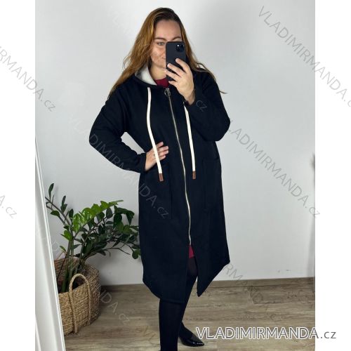Mikina teplá dlouhá s kapucí na zip dlouhý rukáv dámská nadrozměr (52/54/56 ONE SIZE) ITALSKÁ MÓDA IMSM24JUSTYNA/DU 54/56 Černá