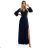 572-1 NELA shiny long gown with neckline and long sleeves - navy blue