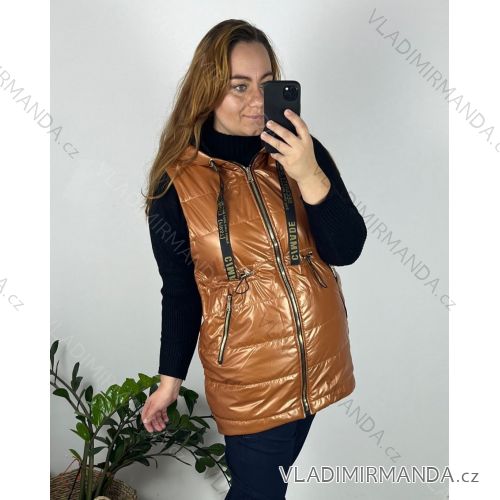 Vesta šusťáková na zips dámska (S-2XL) POLSKÁ MóDA PMWC23C208130/DU L hnedá