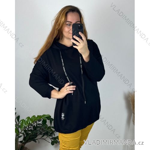 Mikina s kapucňou dlhý rukáv dámska nadrozmer (52/54/56 ONE SIZE) TALIANSKA MÓDA IMD24LUISA/DU  čierna