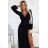 572-2 NELA shiny long gown with neckline and long sleeves - black